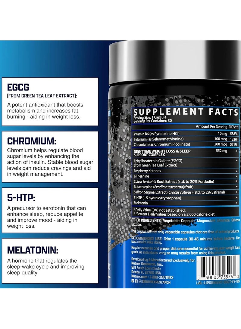 نورتكس ريسيرش نوتريكس ليبو-6 المركز الليلي فائق الفعالية - حارق دهون ليلي وداعم لعملية الأيض - 30 كبسولة - Image 4